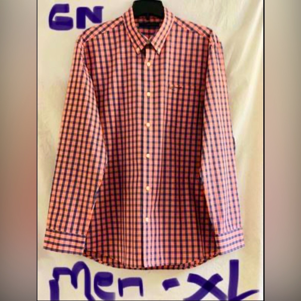 MENS XL PINK & BLACK BUTTON UP